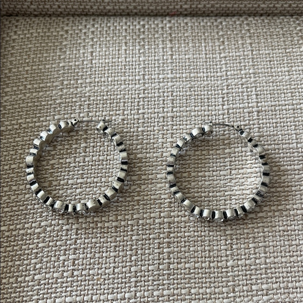 Silver and Cubic Zirconia Hoop Earrings - Picture 2 of 8